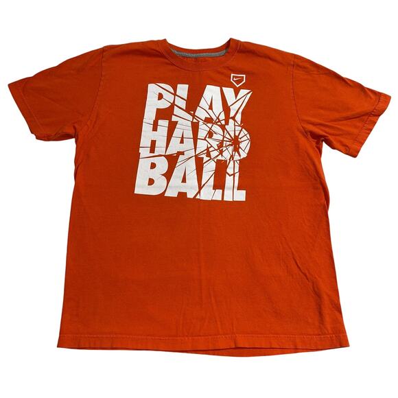 Nike Mens T Shirt Top Play Hard Ball Regular Fit Short Sleeve Orange White Large - Picture 1 of 5